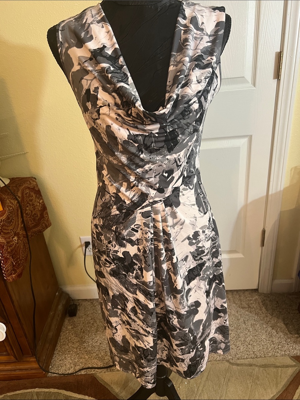 VENUS Black & Cream Cowl Neck Midi Dress
